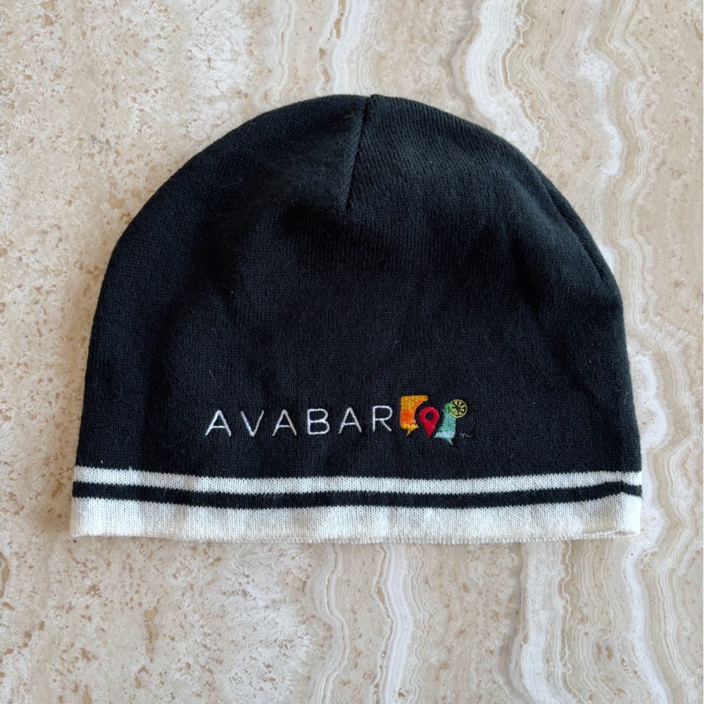 AVABAR BLACK WITH WHITE TRIM UNISEX BEANIE/HAT